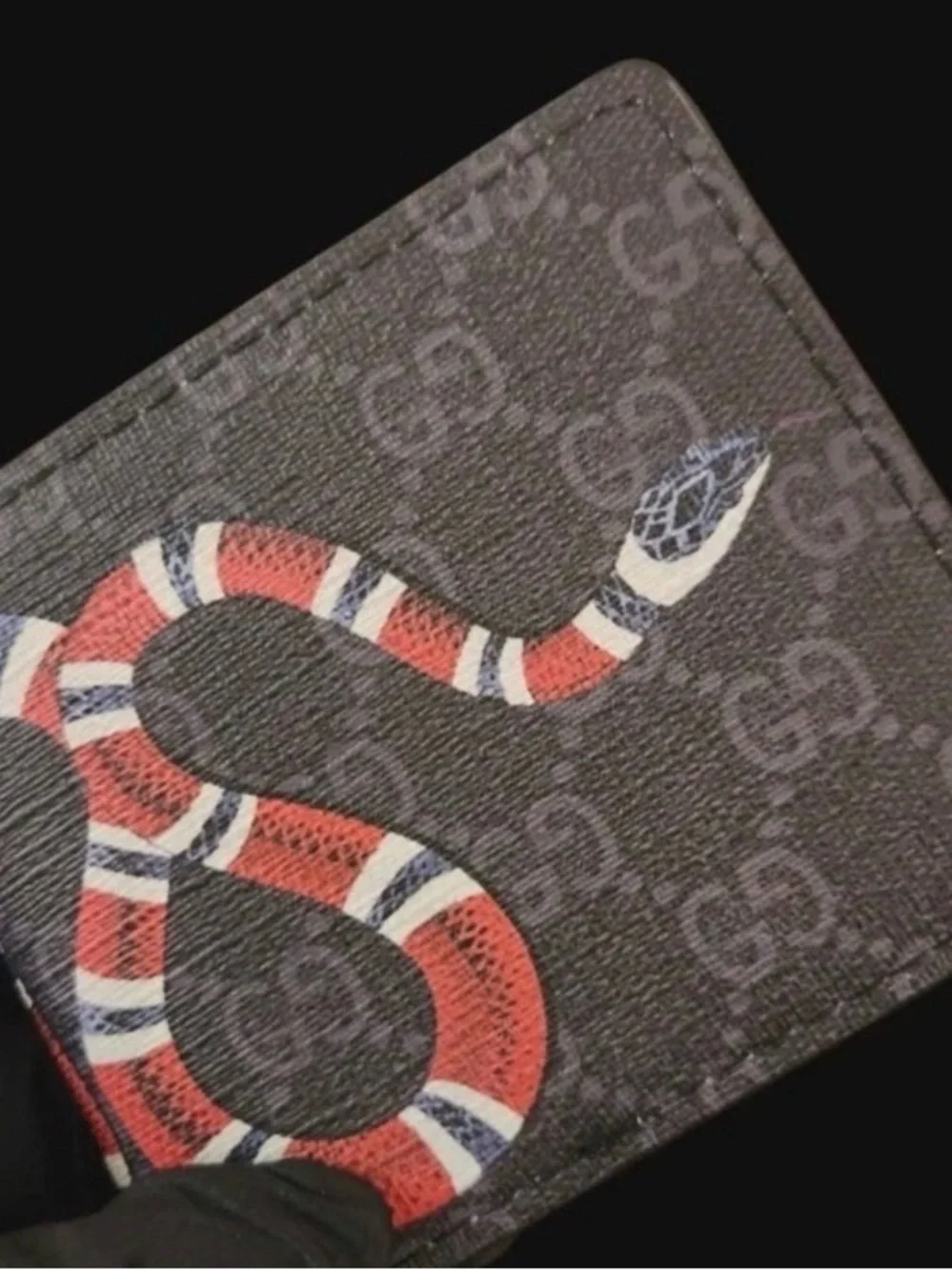 Gucci Men's GG Supreme Wallet with Red Snake Print Authentic NIB